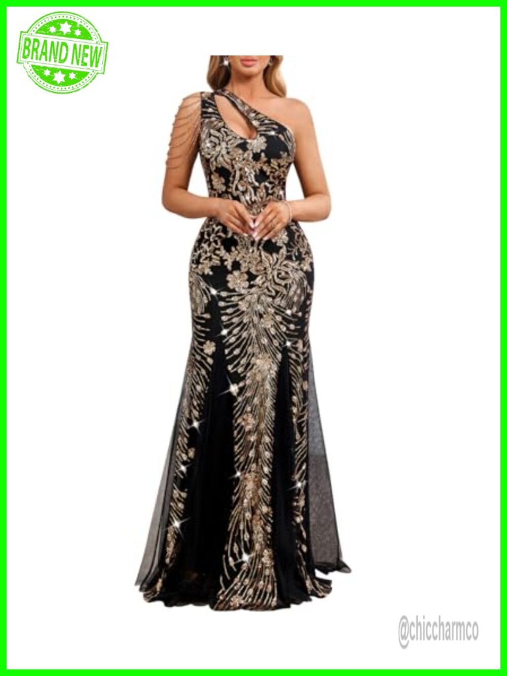 One Shoulder Sequin Formal Dress with Tulle Hem
